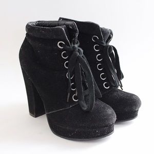 C Label Ronnie Black Lace-Up Heeled Ankle Boots